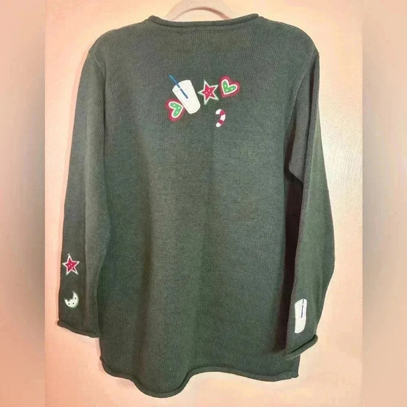 Quacker Factory Knit Christmas Holiday Sweater Santa Milk Cookies Green Medium - Picture 5 of 6